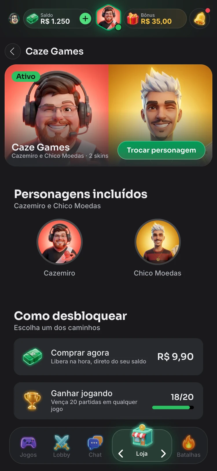 Pacote do personagem
