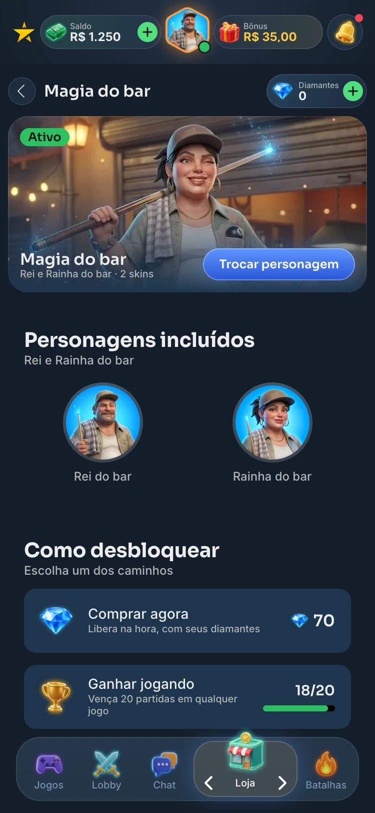 Pacote de personagens